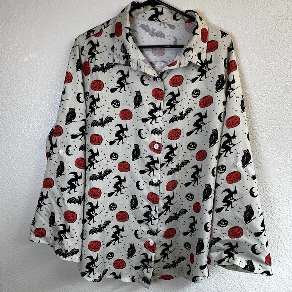 Emery Rose Tops - Emery Rose Lightweight all Over Halloween Print Top Blouse‎ Size 2XL